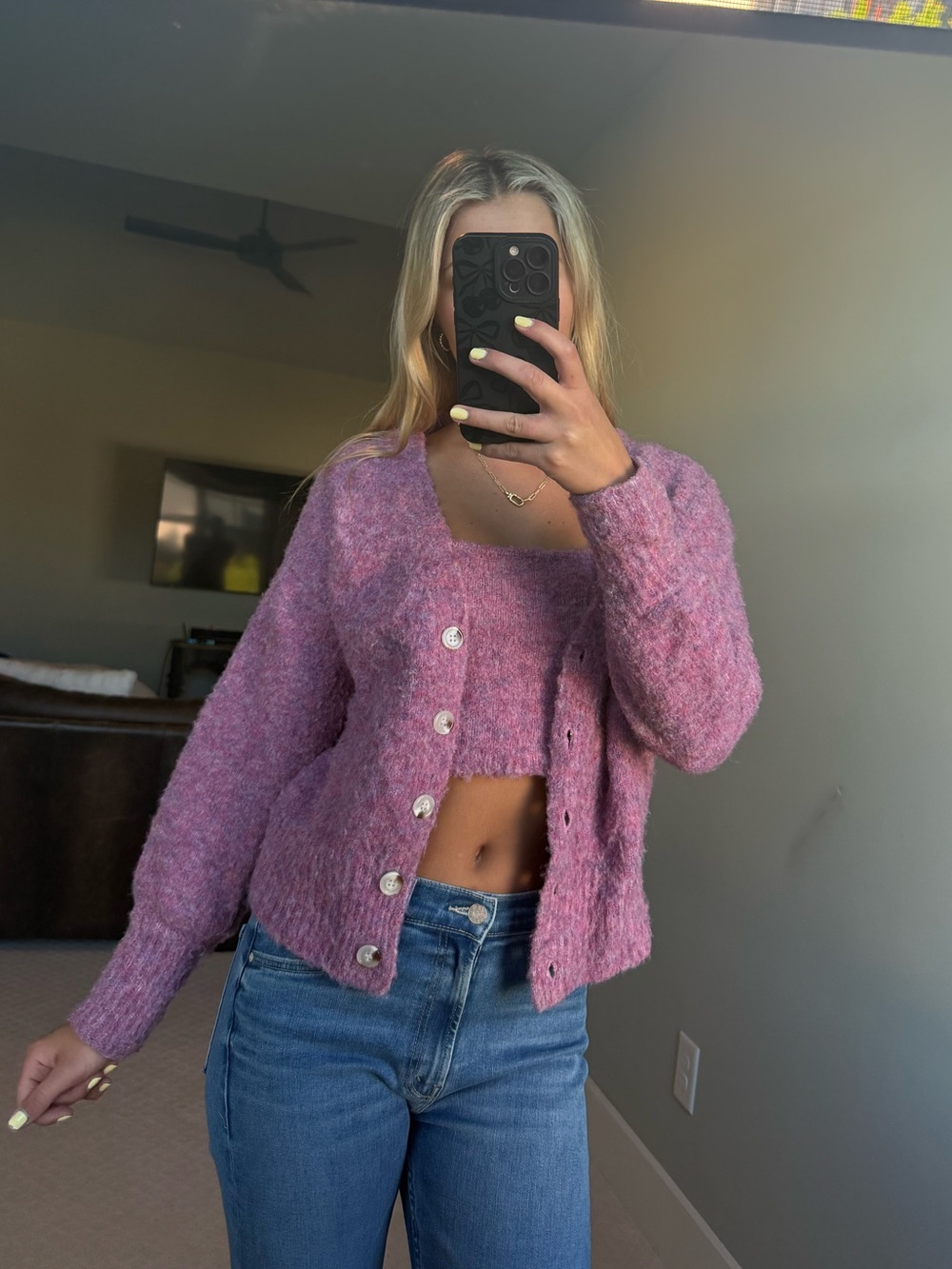 Cozy Purple Knit Cardigan & Tank Set - Women's Sweater